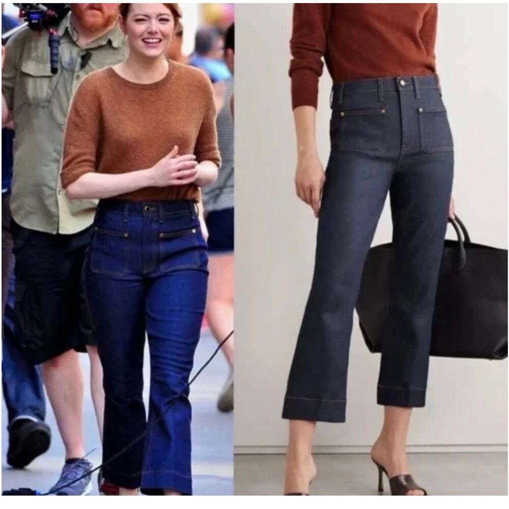 KHAITE Raquel Jeans Denim Blue Size 25 HighRise Cropped Style Luxury Emma Watson